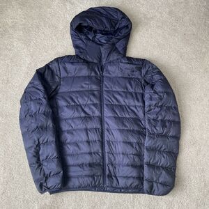 Uniqlo Down Puffer Jacket Womens Small Ultra Light Midnight Blue Hooded Packable